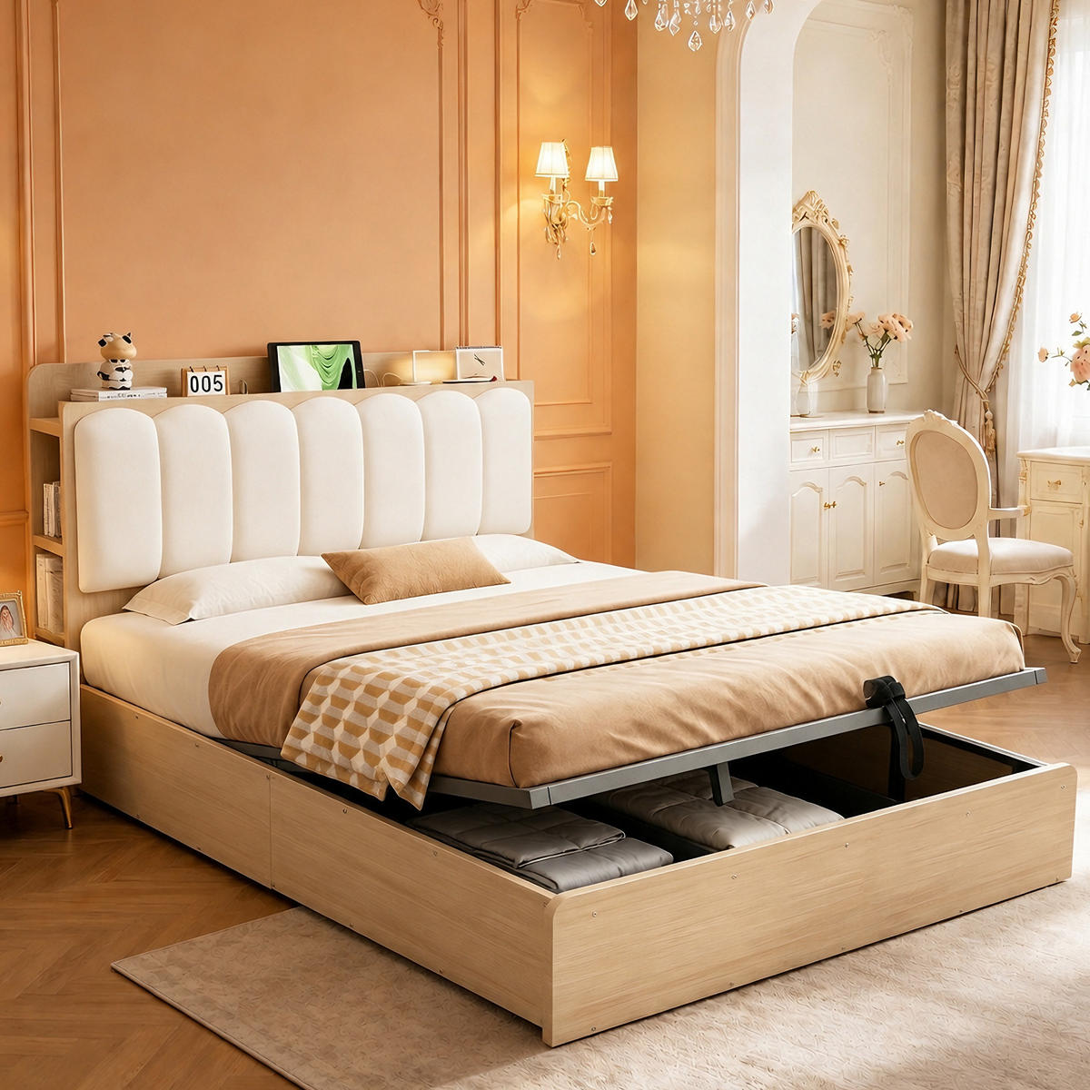 DŘEVĚNÁ POSTEL 140x200cm Úložná USB Čelo Dřevo - přírodní, dřevo (140/200cm) - FLIEKS