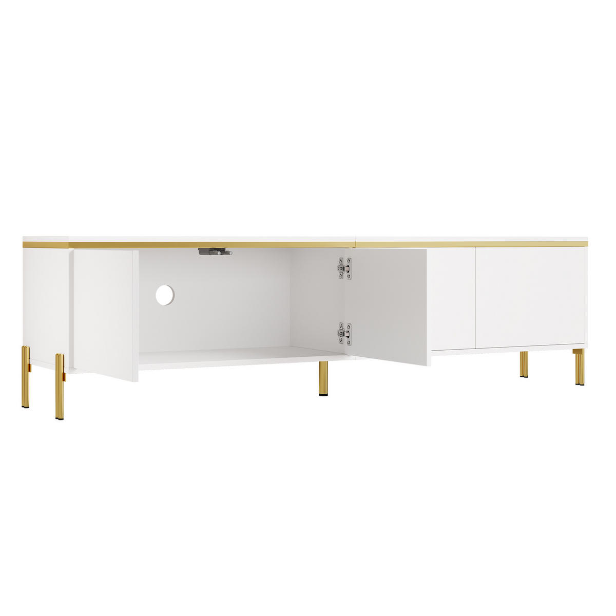 TV-SCHRANK 170/38/50 cm Weiß Hochglanz mit 4 Türen und Kabelmanagement - Weiß, Holzwerkstoff/Metall (170/50/38cm) - Oxeza