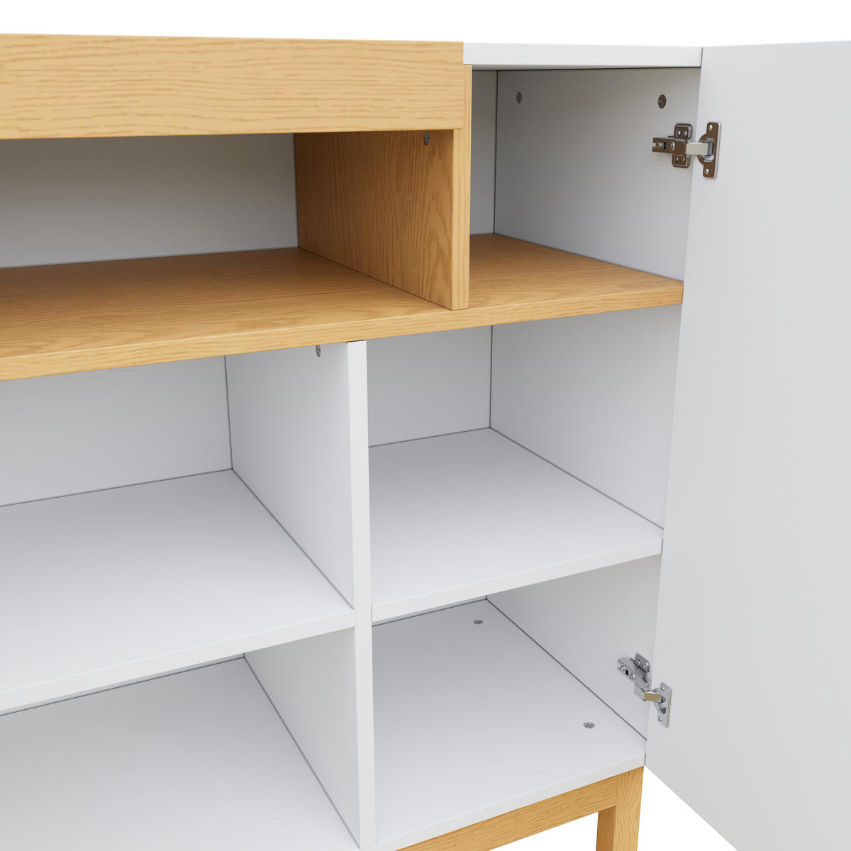 SIDEBOARD Weiß & Holzoptik, mit Türen, Innenfächern und offenen Ablagen, 120,5/42/96 cm - Weiß, Holzwerkstoff (120.5/96/42cm) - WISHDOR