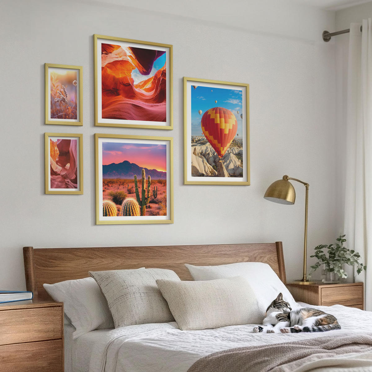 BILDER SET 5er Set - 50x50 cm & 20x30 cm & 40x60 cm Goldrahmen - Landschaften von Wüstenschluchten - Goldfarben, Kunststoff (40/60cm) - TULUP