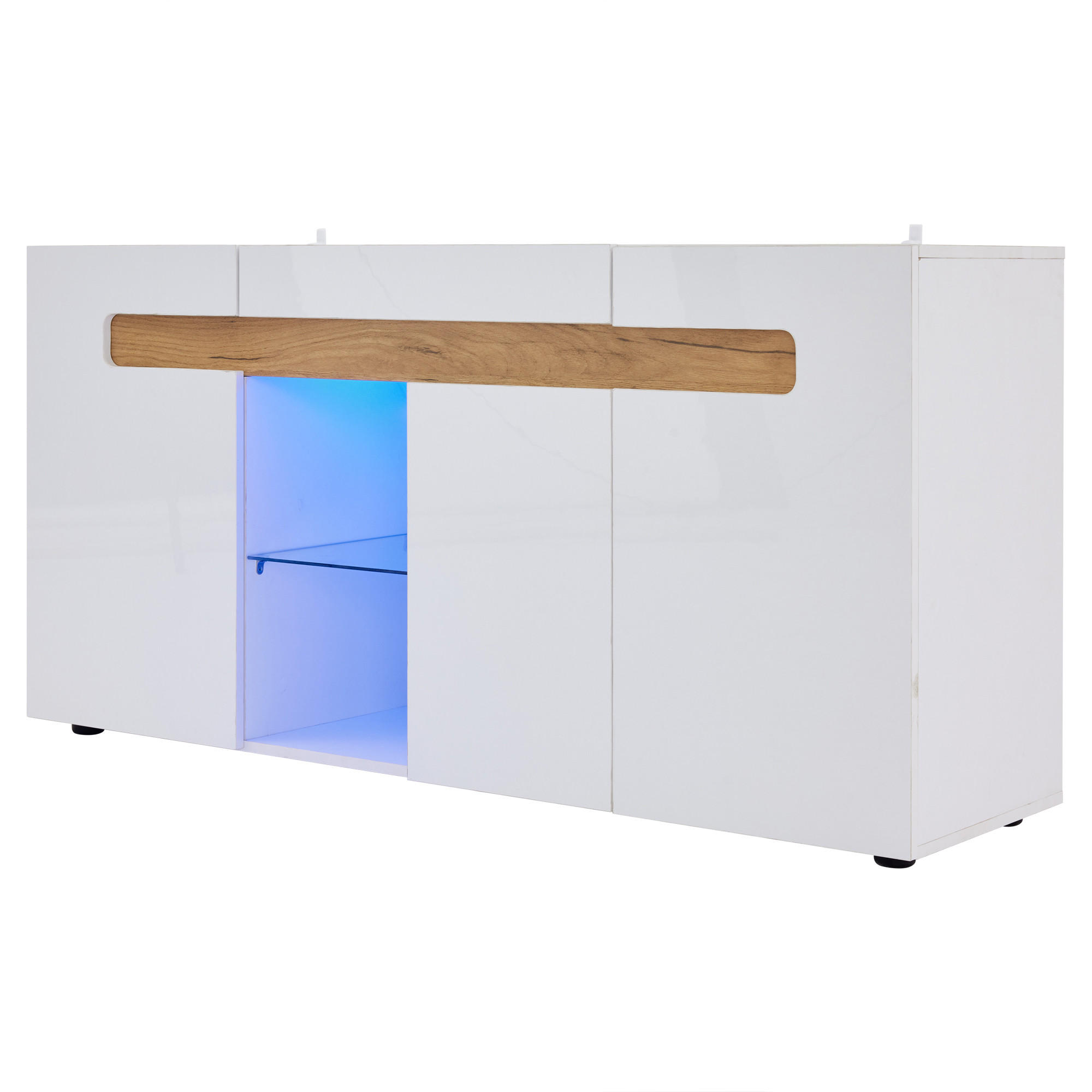 SIDEBOARD DE-37767 mit LED-Beleuchtung und 3 Türen Weiß - Weiß, Holzwerkstoff (140/70/40cm) - ComfortXL