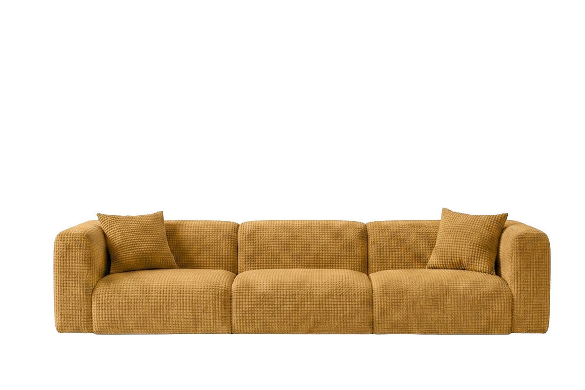 SOFA 3-Sitzer, Chenille-Stoff Cremona, Golden, GRETA - Goldfarben, Holz (319/70/89cm) - Kaiser Möbel