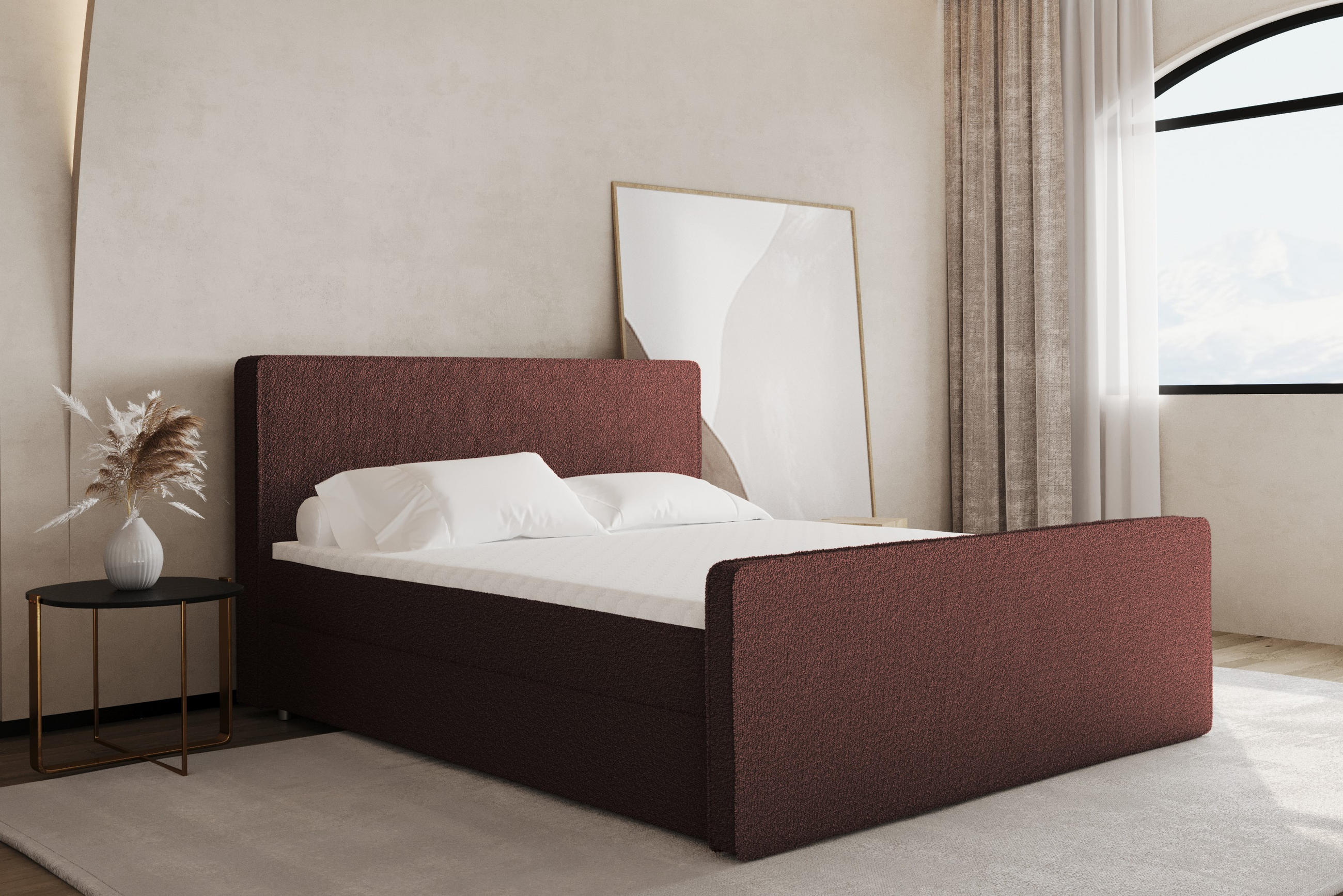 BOXBETT mit Bettkasten Matratze Topper LAGUNE Stoff Loop Braun 120x200 cm H3-Bonell - Braun, Holz/Holzwerkstoff (120/200cm) - Kaiser Möbel
