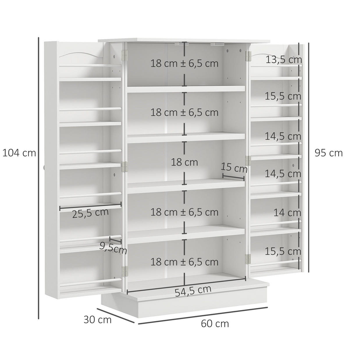 MEHRZWECKSCHRANK DE-11152 5 Böden Weiß - Weiß, Holzwerkstoff (30/104/60cm) - ComfortXL