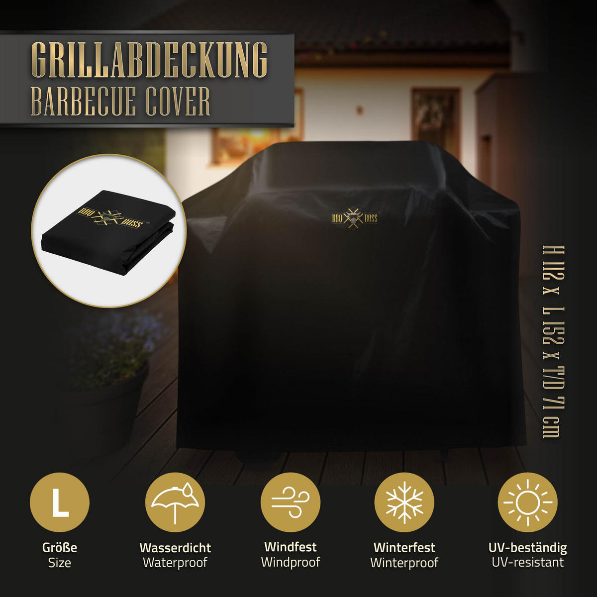 GRILLABDECKUNG - Schwarz, Metall (71/112/152cm) - BBQ Boss