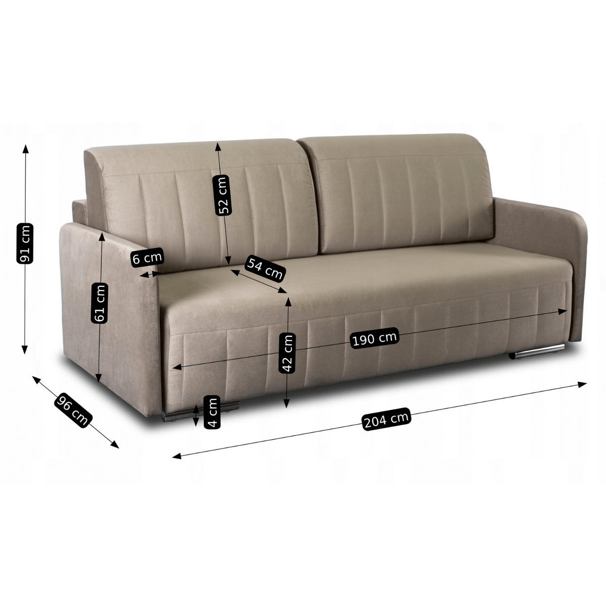SCHLAFSOFA LUMO Schlaffunktion Zweisitzer beige - Bronzefarben, Holz/Textil (204/91/96cm) - makarowski meble