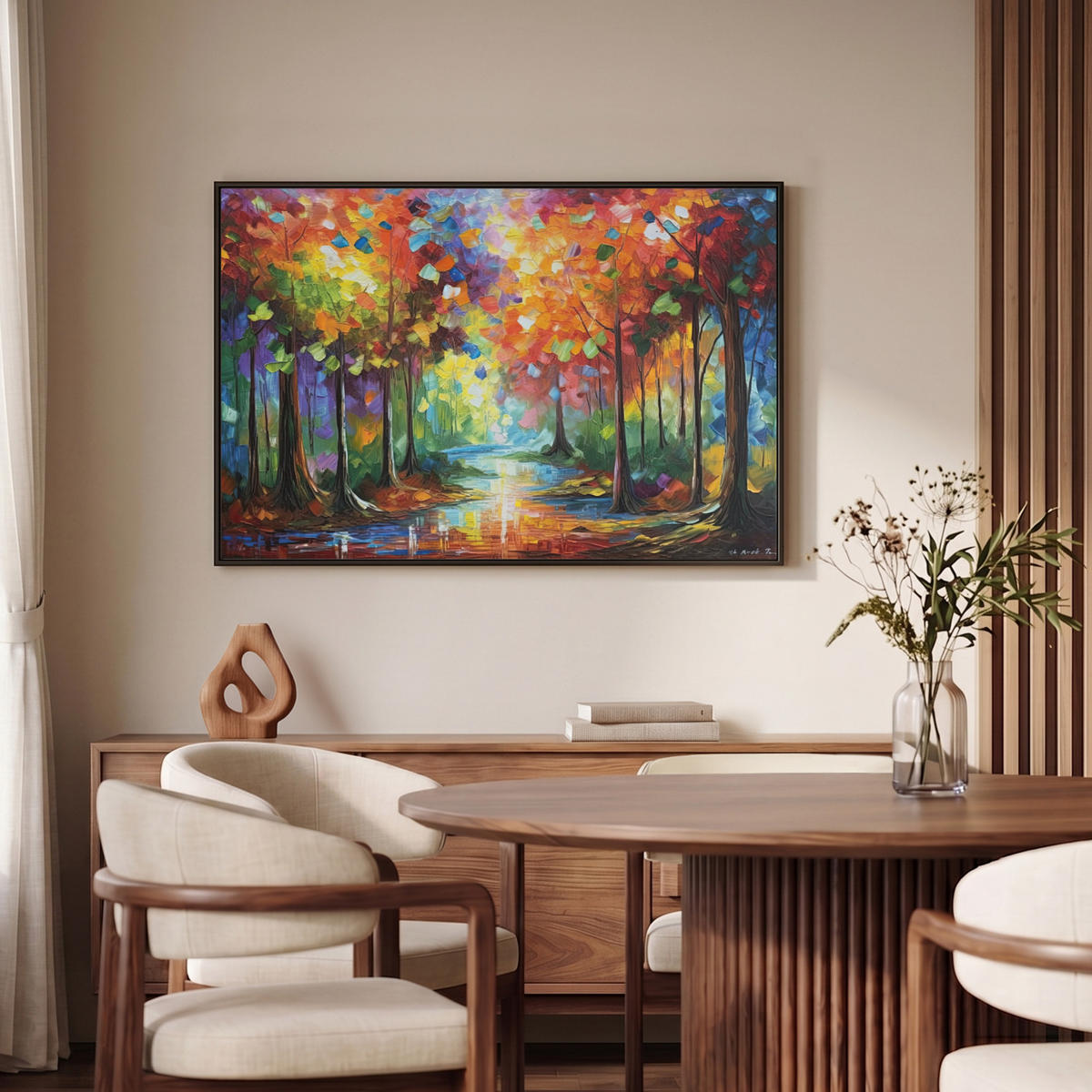 LEINWAND Bilder mit Rahmen - Landschaft - Wald - Farben - Natur - 90x60 - Multicolor, Textil (90/60cm) - MuchoWow
