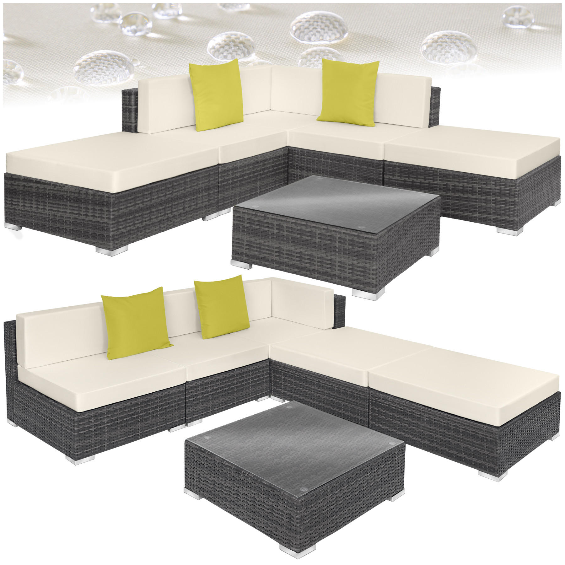RATTANLOUNGE Paris,mit Sicherheitsglasplatte,grau - Grau, Kunststoff - tectake