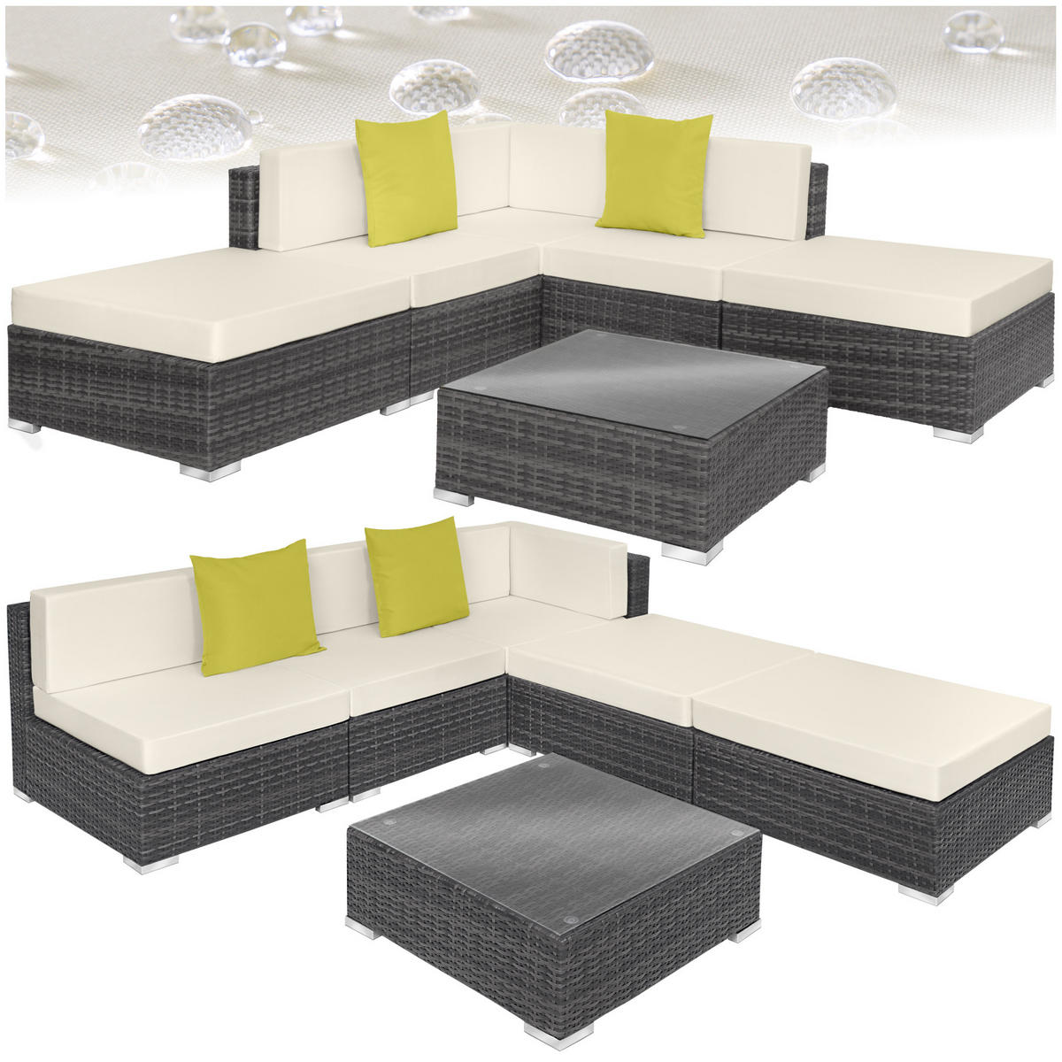 RATTANLOUNGE Paris,mit Sicherheitsglasplatte,grau - Grau, Kunststoff - tectake
