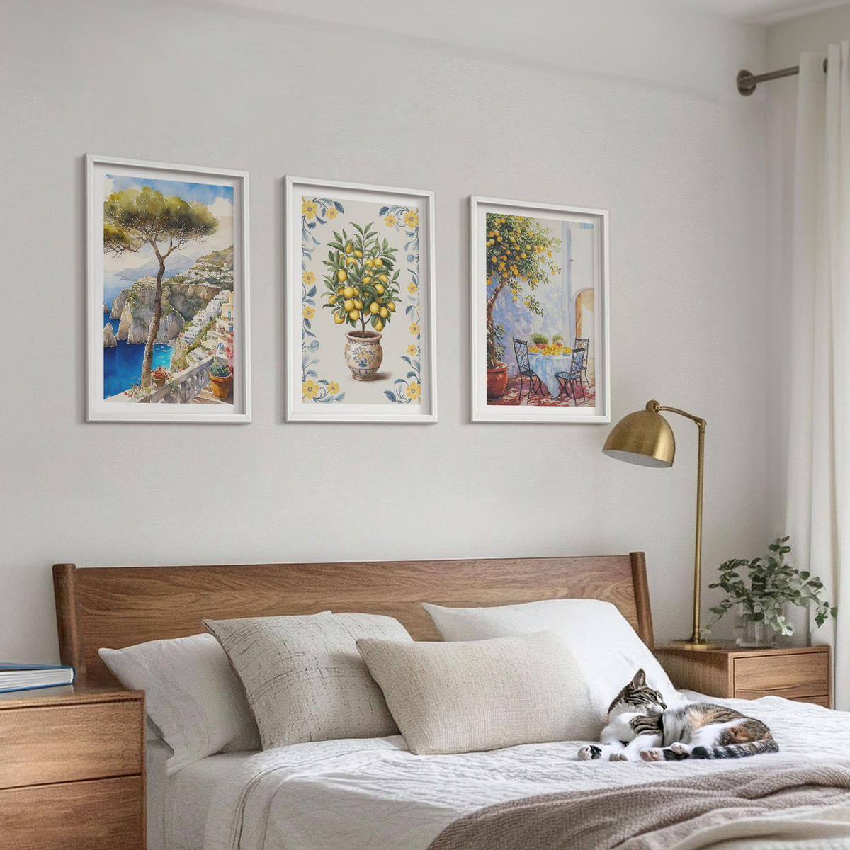 WANDBILDER 3er-Set - 40x60 cm Weißer Rahmen - Gemälde von Zitronenbäumen - Weiß, Kunststoff (40/60cm) - ArtPrintCave