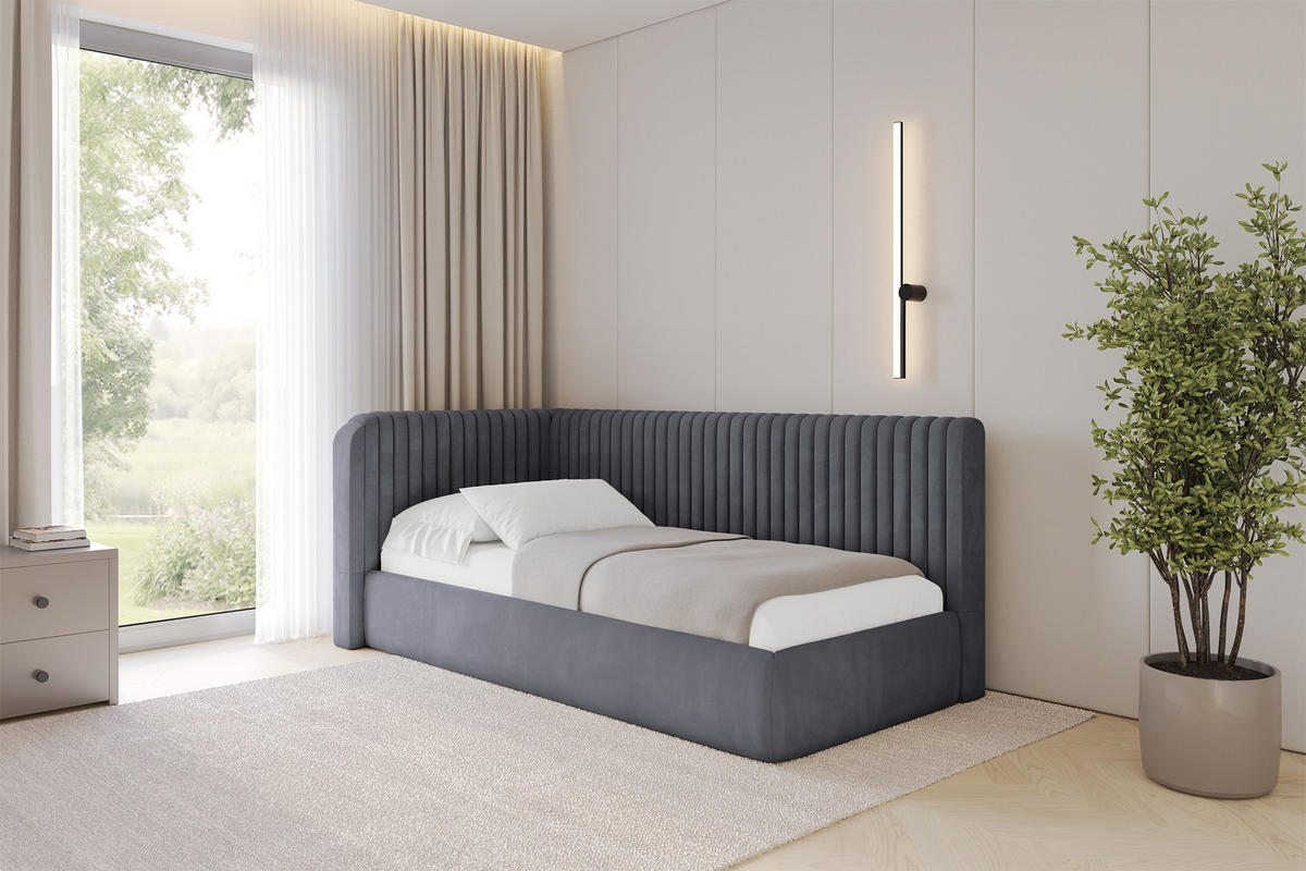EINZELLBETT Jugendbett mit Bettkasten und Matratze H3/H4, Rechts - AURY 80x200 Dunkelgrau - Titanfarben, Holzwerkstoff/Textil (80/200cm) - ALTDECOR