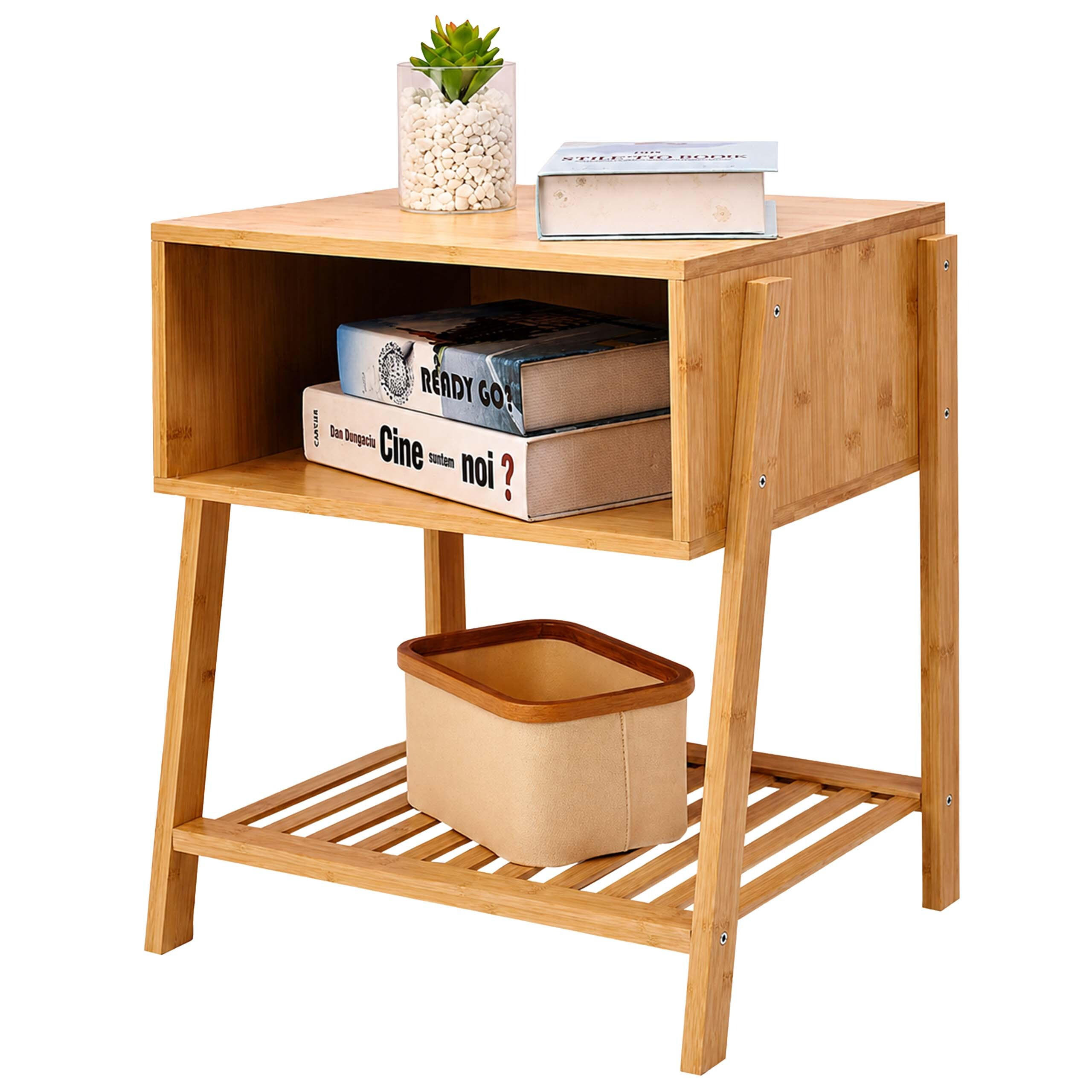 NOČNÝ STOLÍK prírodná bambus otvorená priehradka - svetlohnedá, drevo (45/50/36cm) - Relaxdays