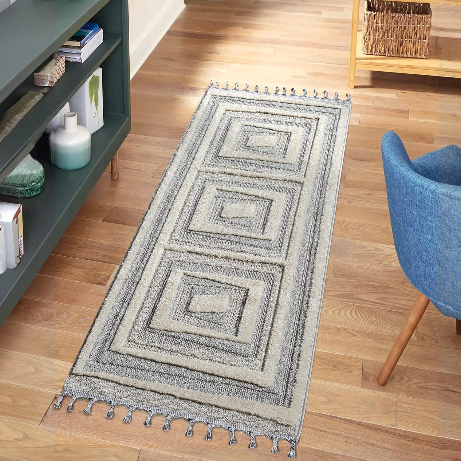 KURZFLOR-TEPPICH Valencia 940 Creme 80x300 cm - Blau/Creme, Textil (80/300cm) - carpet city