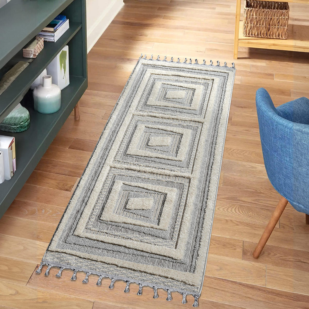 KURZFLOR-TEPPICH Valencia 940 Creme 80x300 cm - Blau/Creme, Textil (80/300cm) - carpet city
