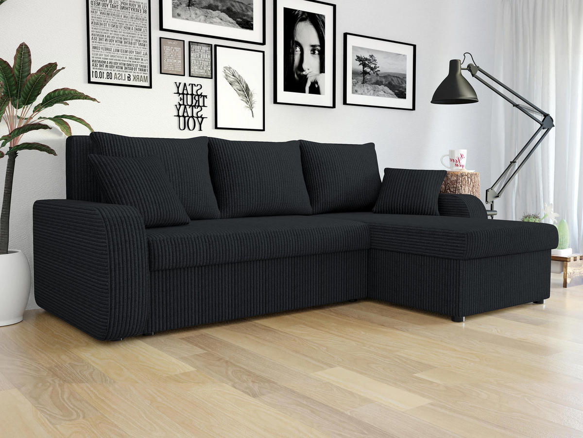 ECKSOFA Kris Cord - Schwarz, Holz/Kunststoff (238/147cm) - MIRJAN24
