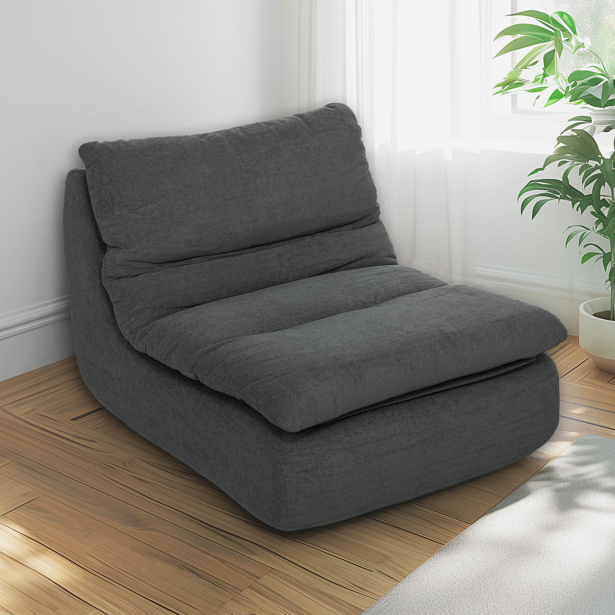 BODENSTUHL, Bodensessel mit einteiligem ultrahochdichtem Schaumstoff, Grau - Grau, Textil (82/75/103cm) - HOMCOM