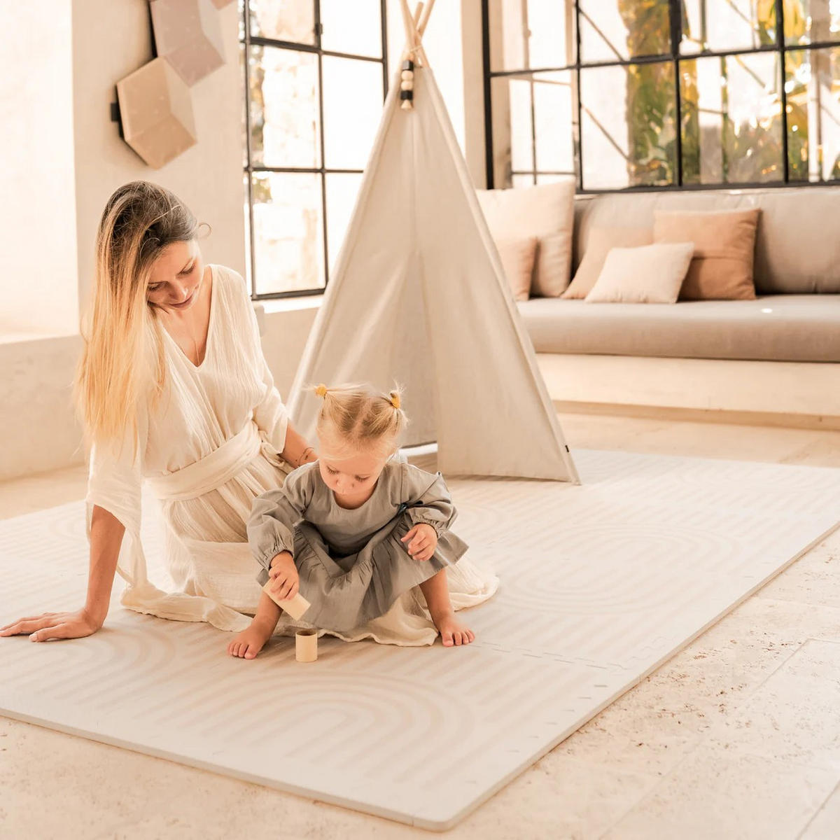 SPIELMATTE Linear Linen creme 120x180 - Creme, Kunststoff (120/180cm)