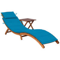 SONNENLIEGE mit Tisch und Auflage Massivholz Akazie - Blau, Holz (55/64/184cm) - furnicato