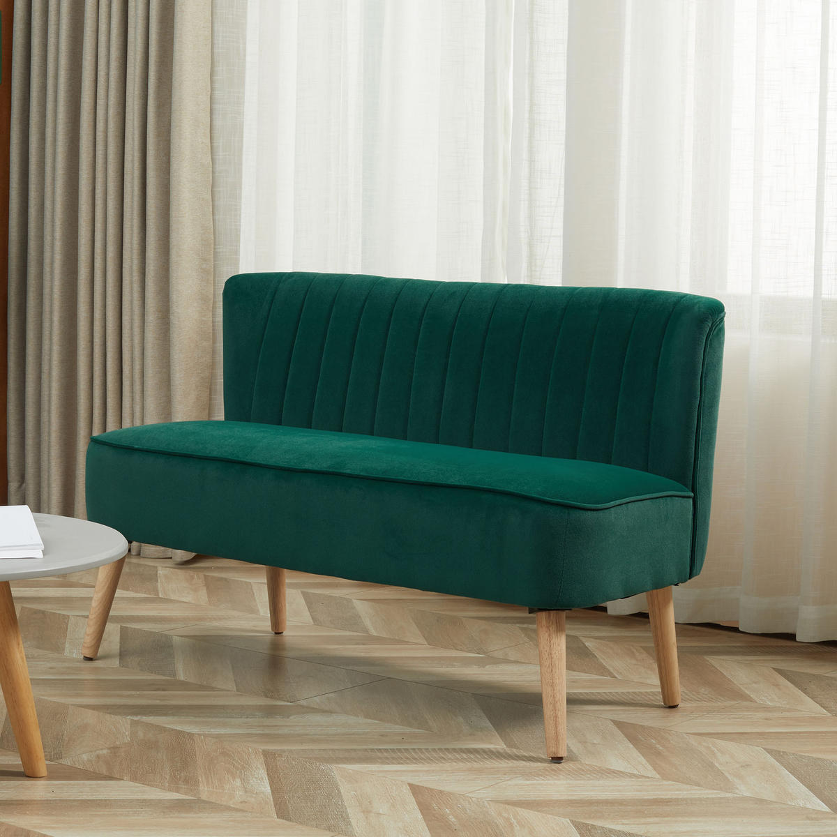 SOFA 2-Sitzer, Holz, Stoff, Dunkelgrün - Dunkelgrün, Holz (56.5/77/117cm) - HOMCOM