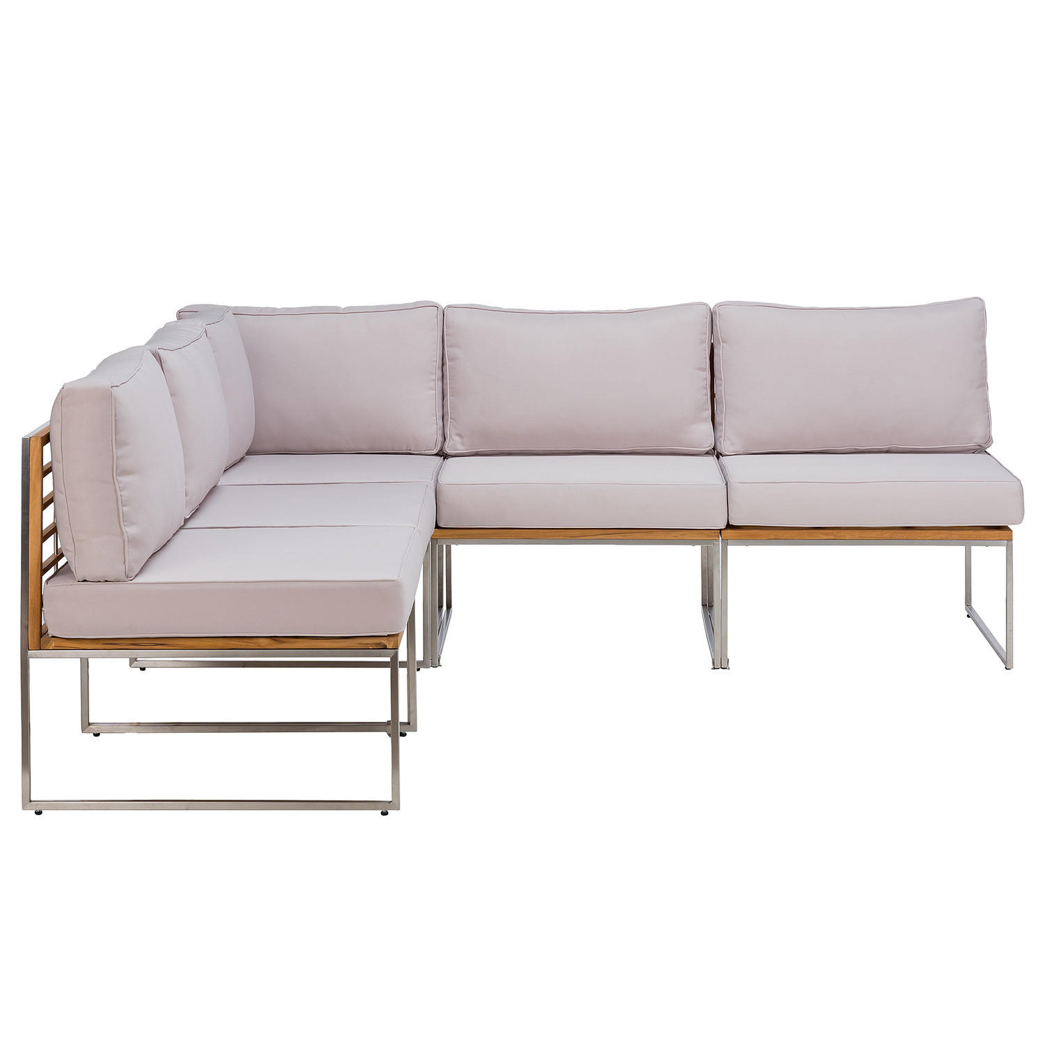 LOUNGESET - 5-teilig - Webstoff / Teak massiv - Hellgrau, Holz/Textil - home24