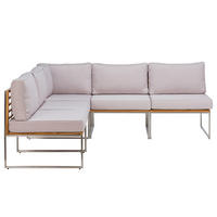 LOUNGESET - 5-teilig - Webstoff / Teak massiv - Hellgrau, Holz/Textil - home24