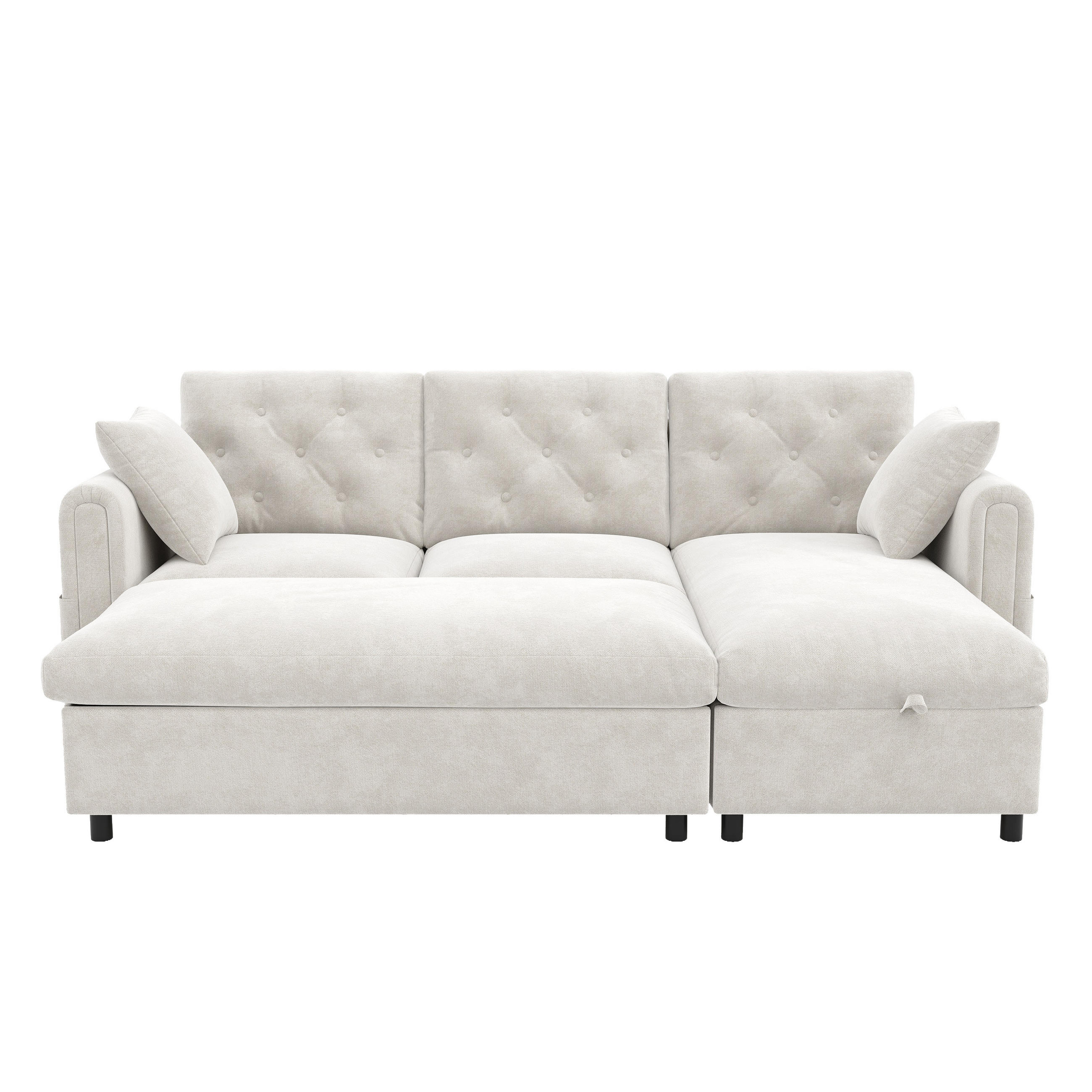 SOFA Baršun L Oblik s Tabureom 219x131x86 cm Bež - bež, tekstil (219/86/131cm) - FLIEKS