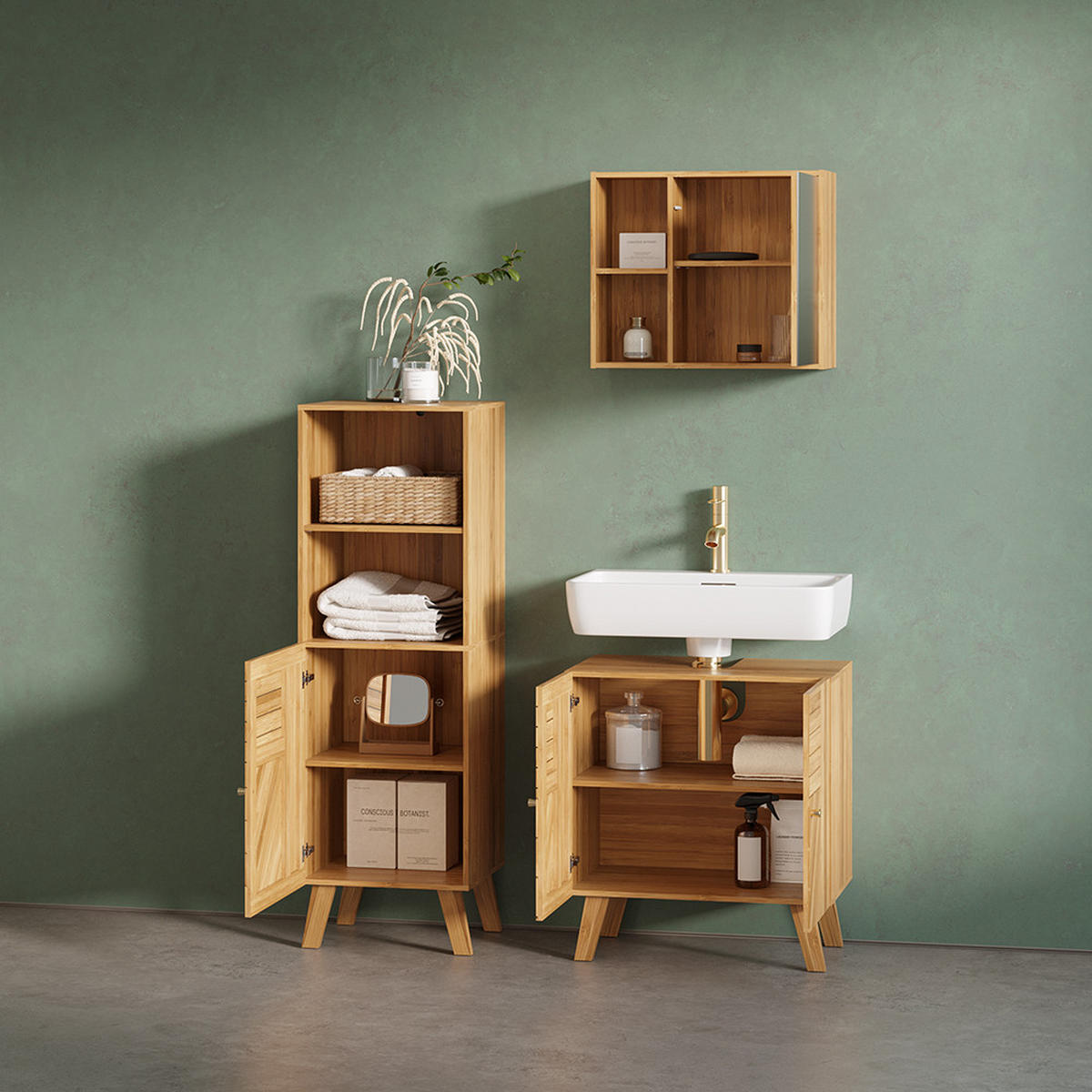 KOMPLET KOPALNIŠKEGA POHIŠTVA Olona, Bambus, 3-delni - naravne barve, leseni material (60/65/36cm) - Livinity®
