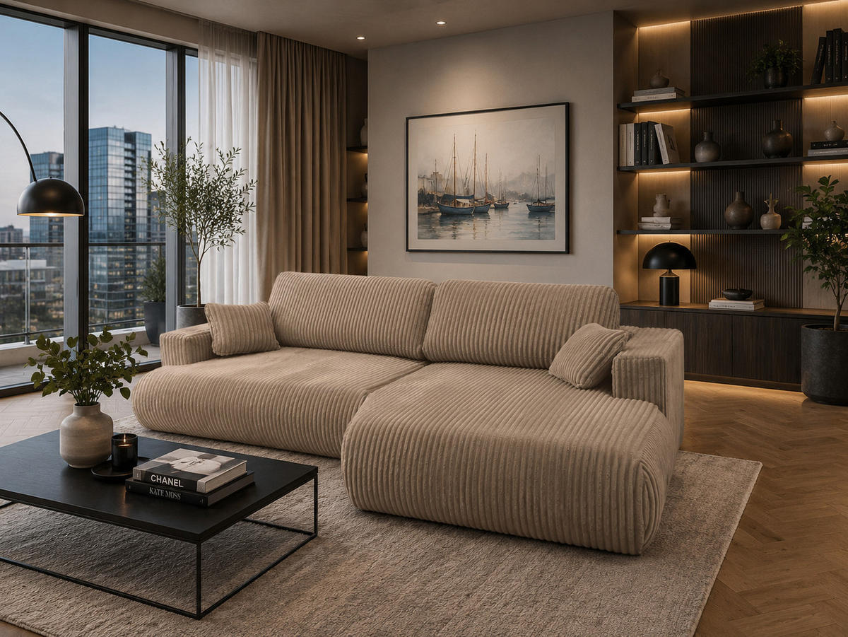 ECKSOFA Luna L rechts Beige aus Cord - Beige, Textil (271/195cm) - KS Home Concept