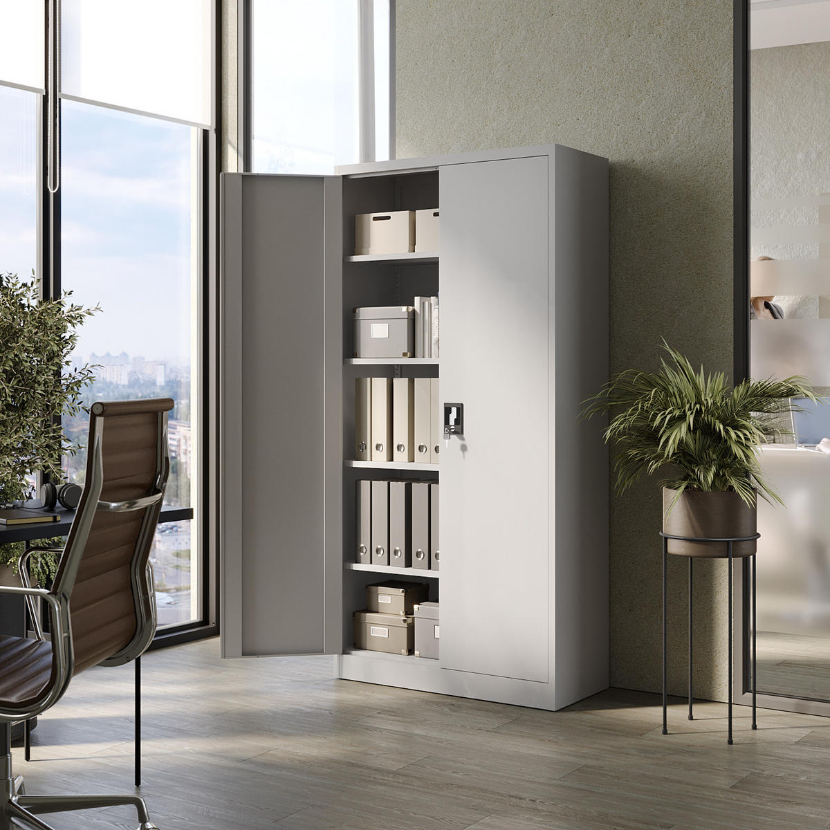 AKTENSCHRANK für Büro Metallschrank für Dokumente und Ordner Stahlschrank Hellgrau abschließbar 90x40x185cm - Hellgrau, Metall (90/185/40cm) - Muralo