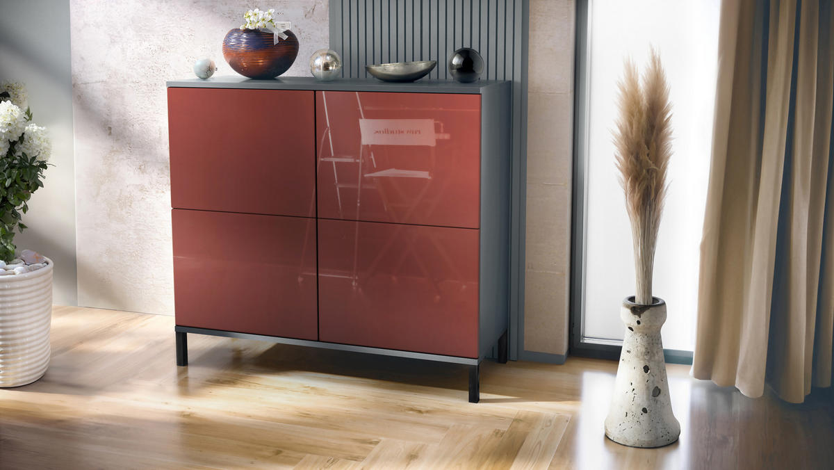 KOMMODE Rova Bordeaux Hochglanz - Bordeaux, Holzwerkstoff (92.5/83.5/35cm) - Vladon