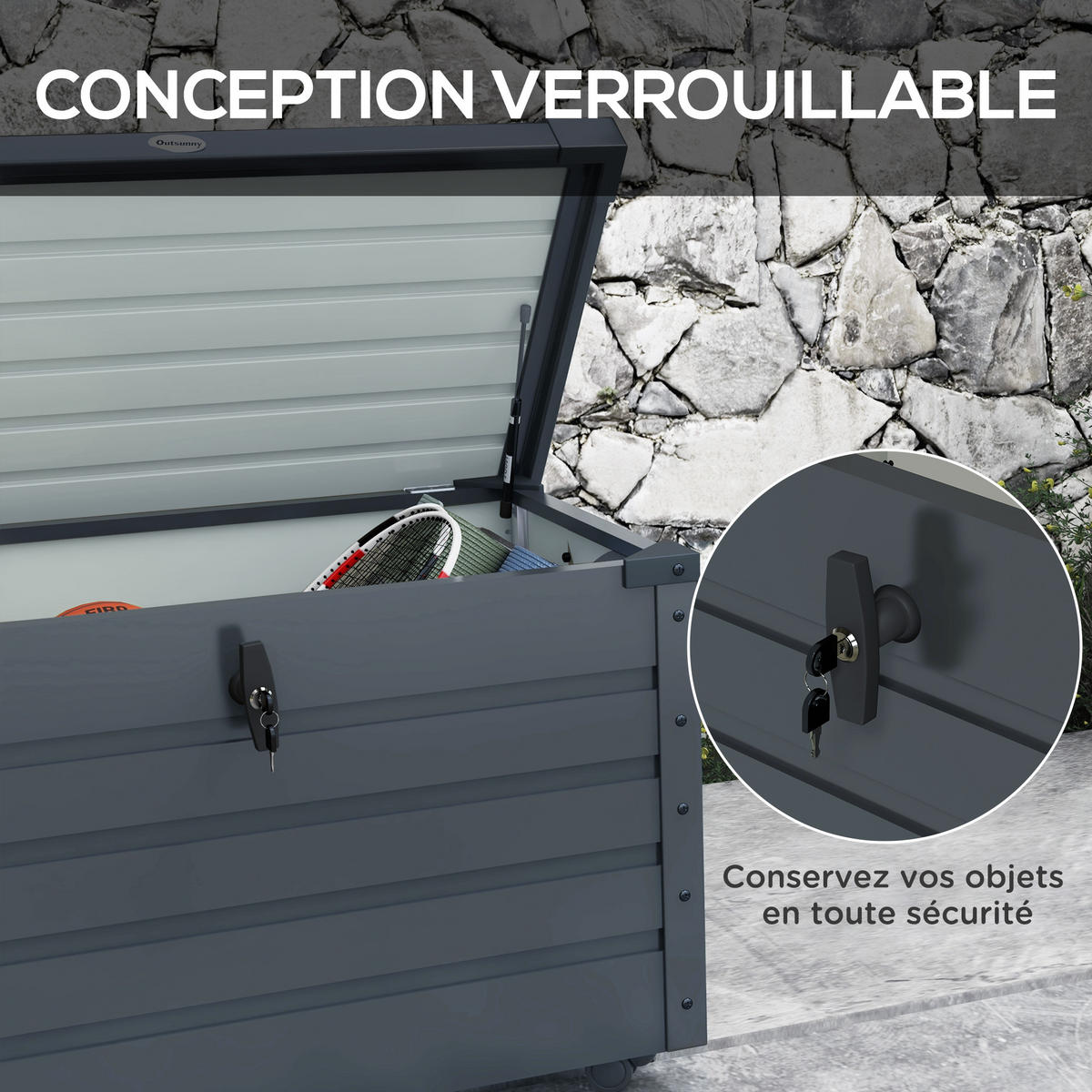 KISSENBOX DE-18680 295 L mit Gasfeder und Rollen Grau - Dunkelgrau, Metall (62/65/100cm) - ComfortXL