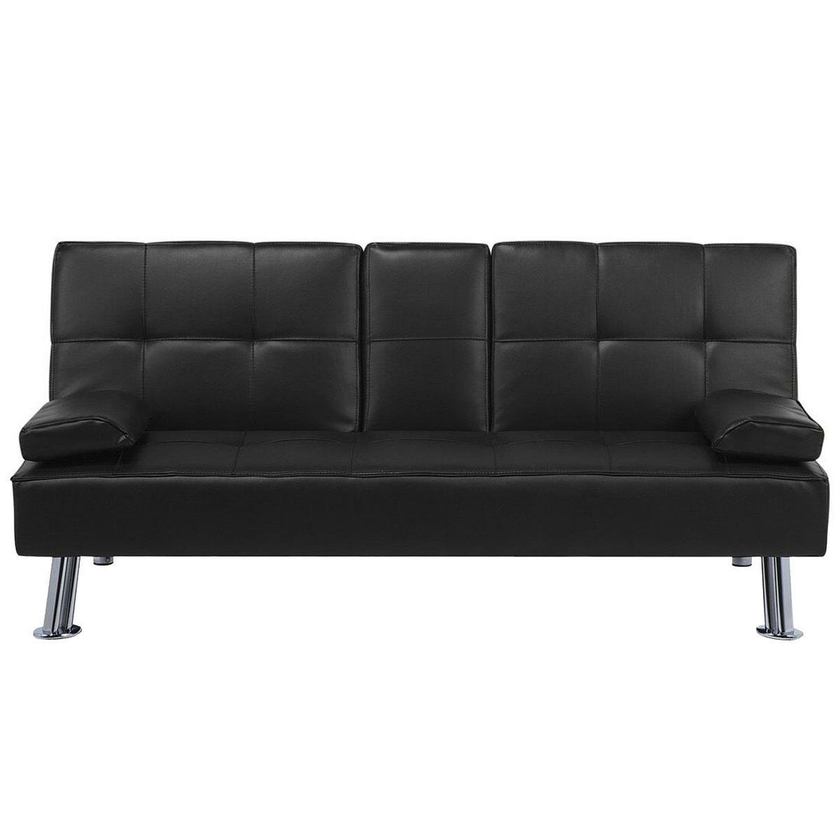 3-SITZER-SCHLAFSOFA Kunstleder Schwarz Roxen - Schwarz, Kunststoff/Textil (168/77/81cm) - Beliani