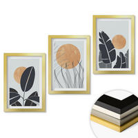 WANDBILDER 3er Set - 20x30 cm Goldrahmen - Pflanzenmuster große Sonnen minimalistisch - Goldfarben, Kunststoff (20/30cm) - ArtPrintCave