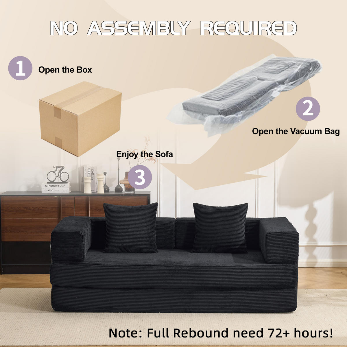 SCHLAFSOFA 2-in-1 faltbar aus Cordstoff, DE-42533, Schwarz - Schwarz, Textil (185/60/92.5cm) - ComfortXL