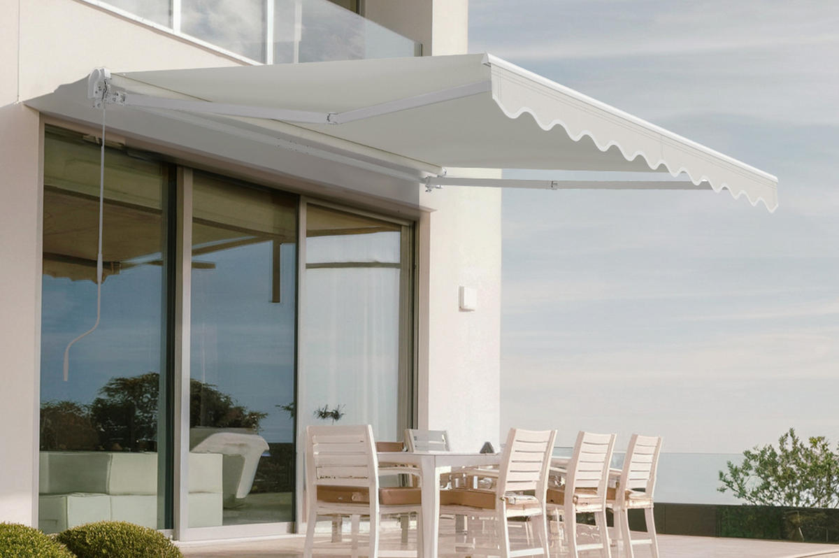 MONOBLOCK-MARKISE VECCHIO Weißes Gestell - leinwand Beige 3x2,5m - Premium-Leinwand 320g/m² - Beige, Metall (295/218/250cm) - Cazeboo