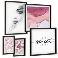 BILDER SET 5er Set - 50x50 cm & 20x30 cm & 40x60 cm Schwarzer Rahmen - Zarte Boho-Blätterschrift - Schwarz, Kunststoff (40/60cm) - TULUP