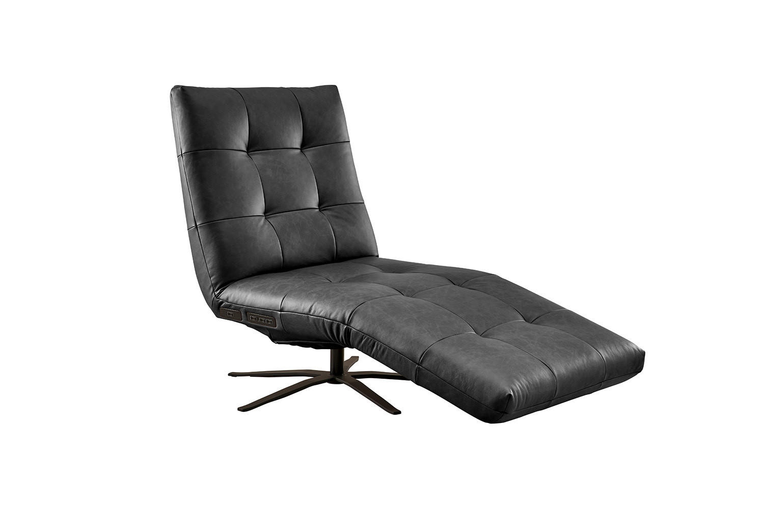 RELAXLIEGE LETICIA Schwarz Leder - Schwarz, Leder/Metall (82/115/156cm) - KAWOLA