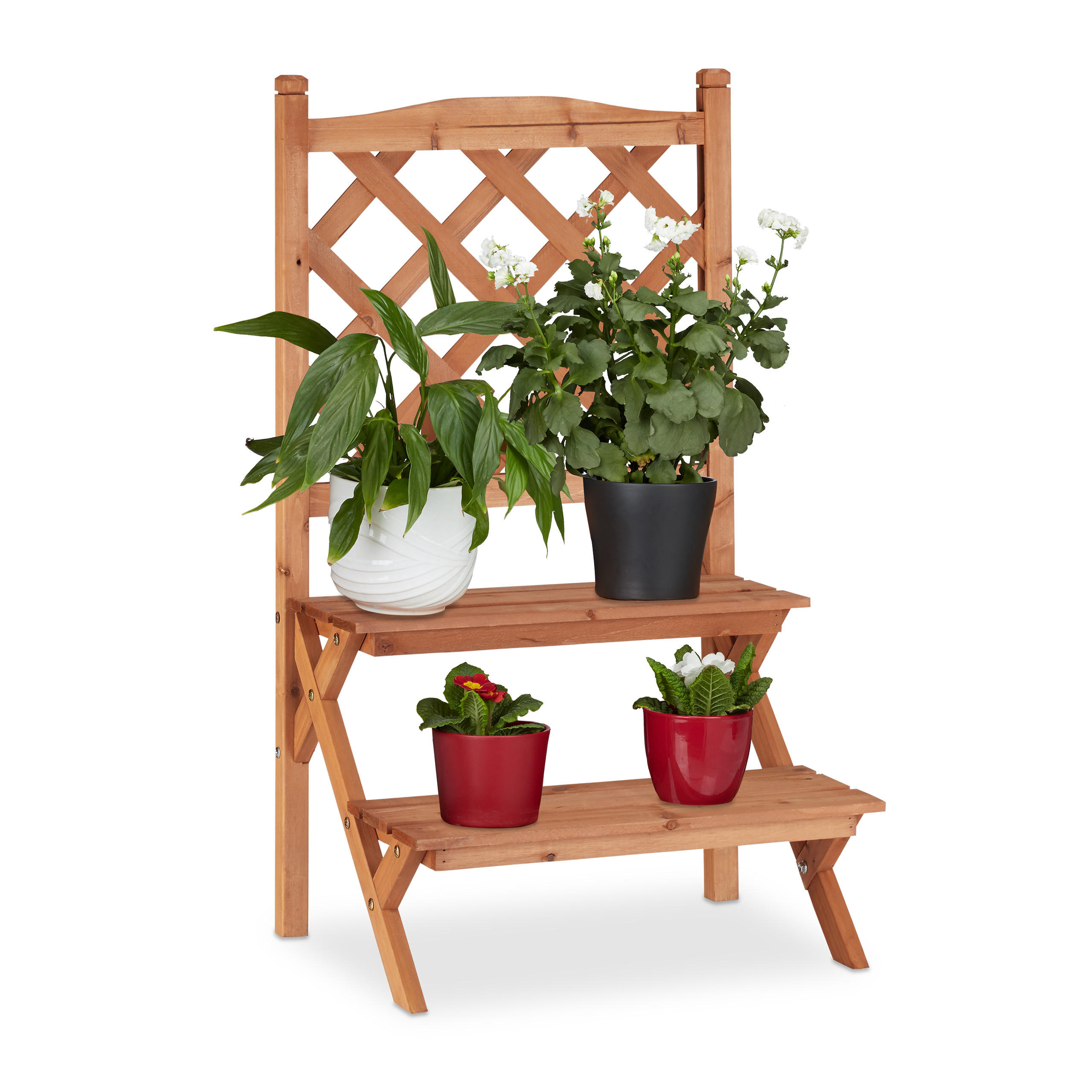 BLUMENTREPPE - Hellbraun, Holz (51.5/89/40.5cm) - Relaxdays