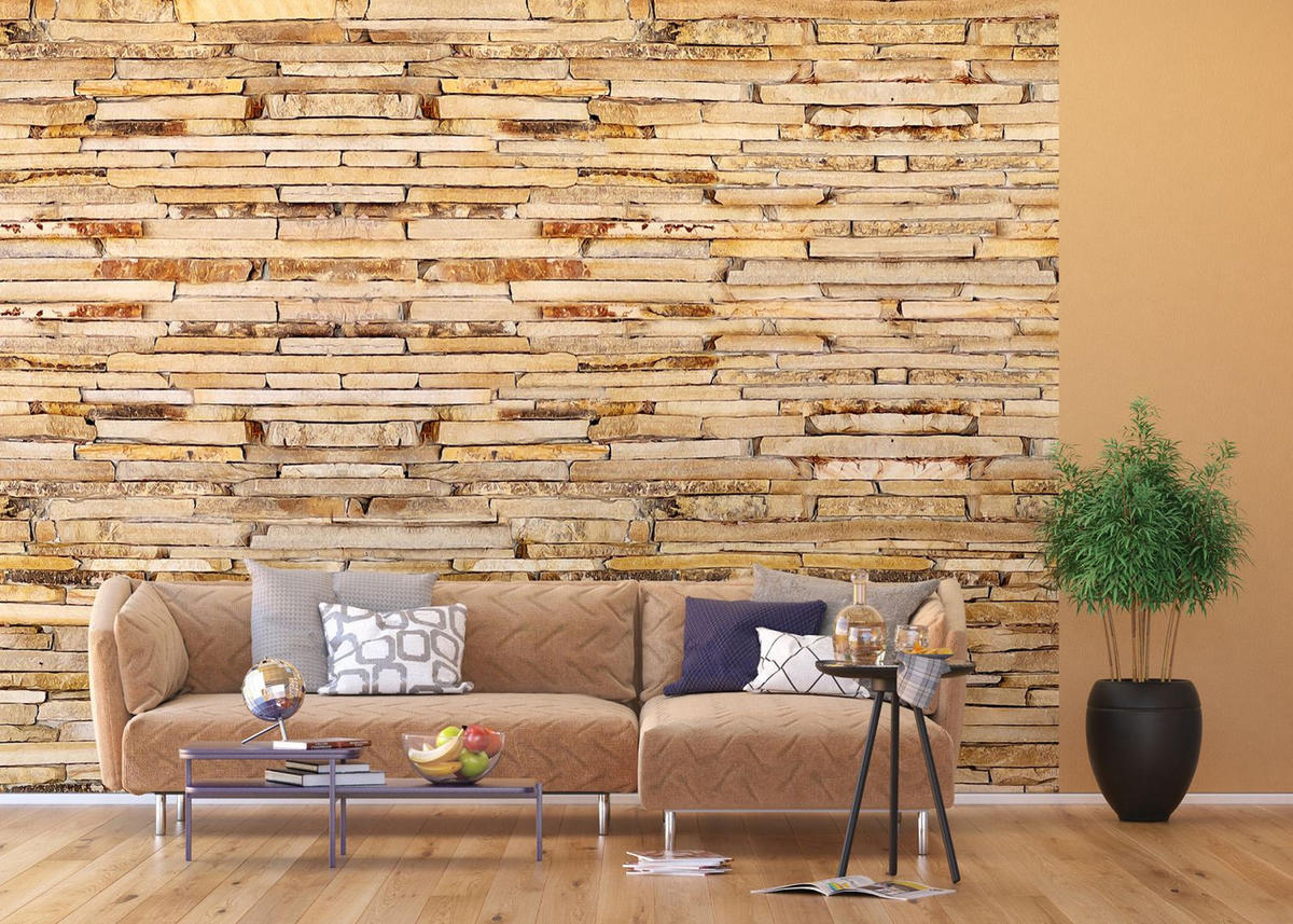 FOTOTAPETE Stein-Optik 375 x 270 cm - Beige, Papier (375/270cm) - Sanders & Sanders