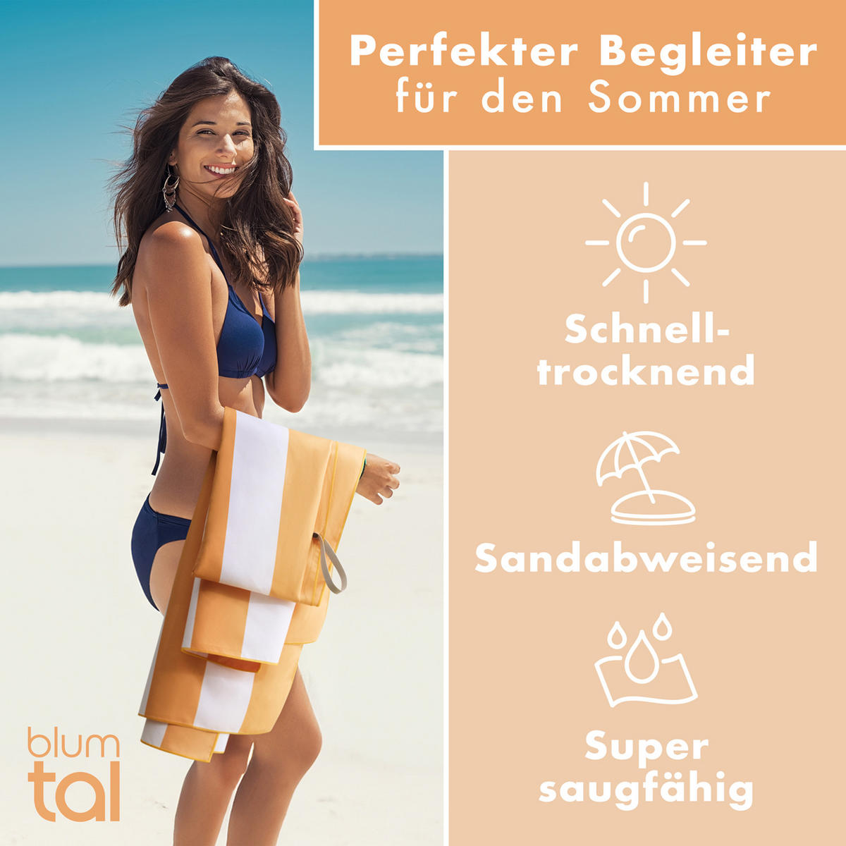 STRANDTUCH Thor 90/180 cm, Gelbe Streifen - Gelb/Weiß, Textil (90/180cm) - Blumtal