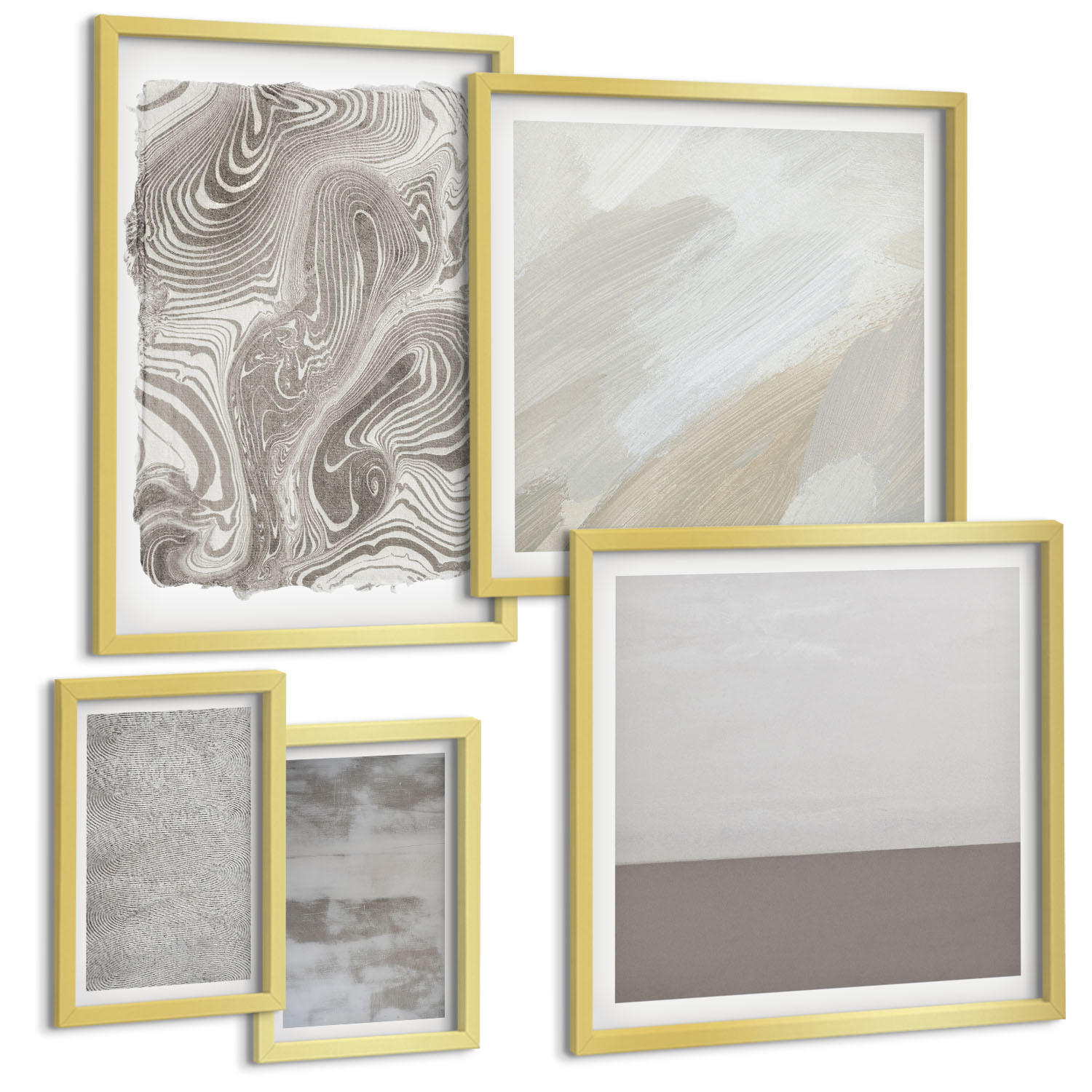 BILDER SET 5er Set - 50x50 cm & 20x30 cm & 40x60 cm Goldrahmen - Industriedesignstrukturen - Goldfarben, Kunststoff (40/60cm) - TULUP