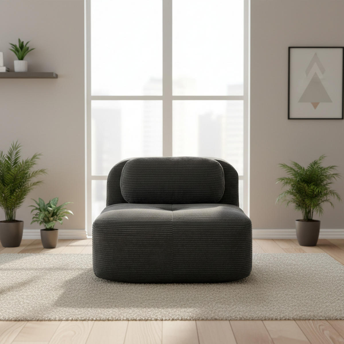 MODUL POHOVKY v manšestru, šedý, bez područek a modulární - šedá, textil (103/75/90cm) - Urban Meuble