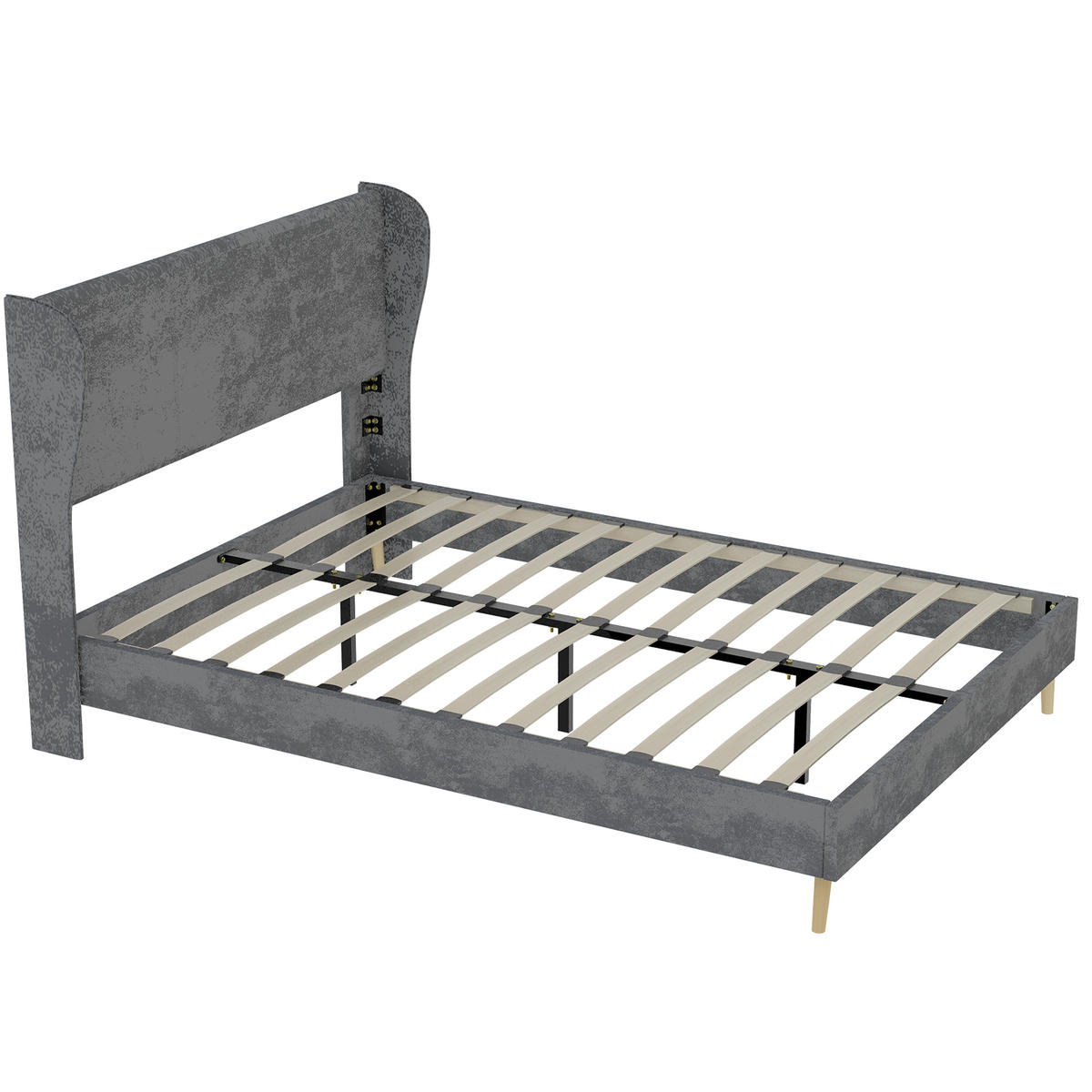 BETT mit Polsterkopfteil 140x200 cm Grau - Grau, Metall (140/200cm) - Meubliv
