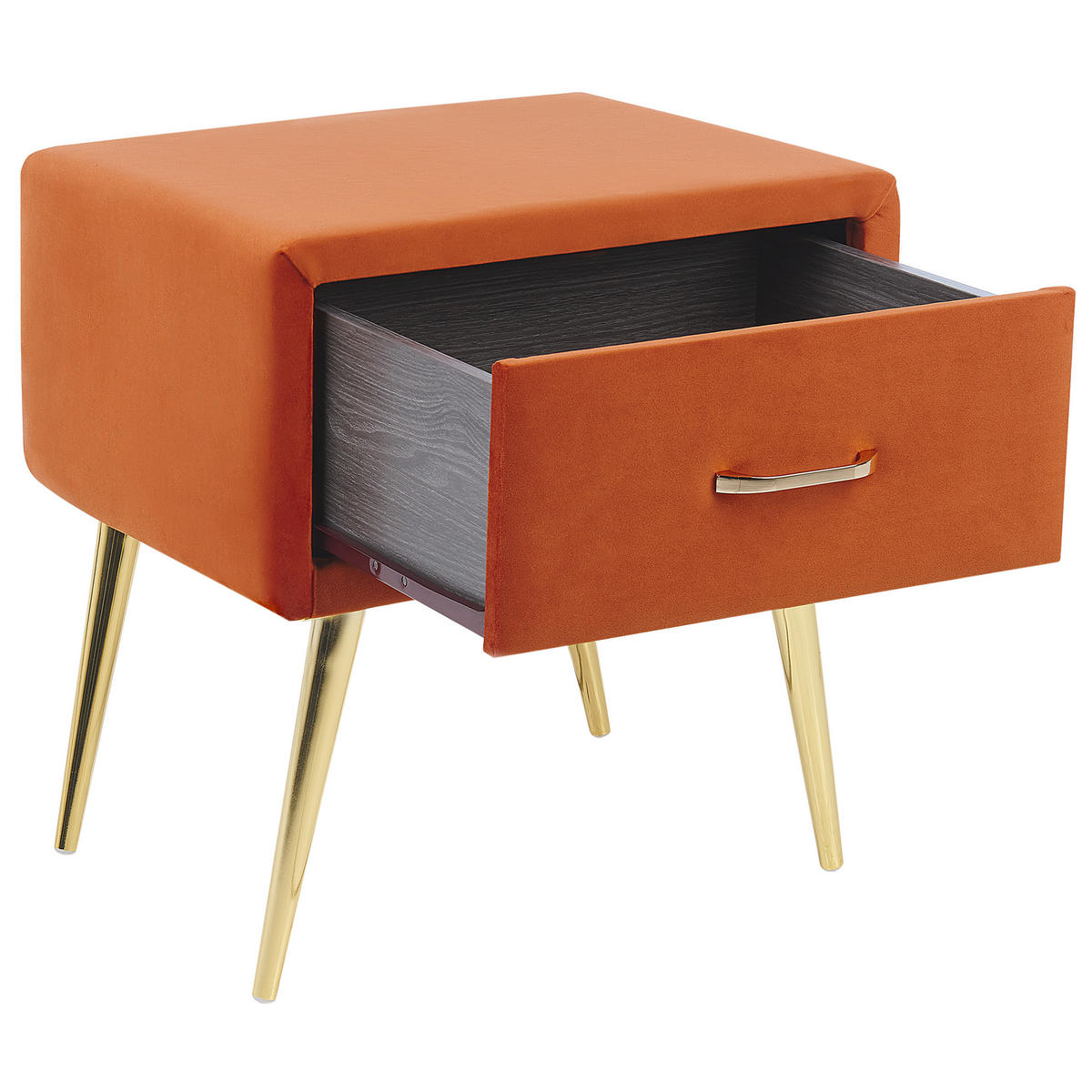 NACHTTISCH Samtstoff orange/gold 1 Schublade 38/46/49 cm Flayat - Goldfarben/Orange, Textil (46/49/38cm) - Beliani