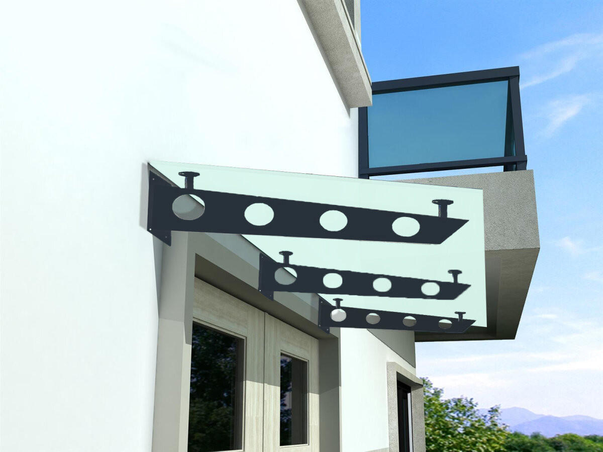 GLASVORDACH 230x90 cm Sicherheitsglas Edelstahl Satiniert S-RAL7016 - Weiß, Glas (230/1.31/90cm) -  Glaswerk Westfalen
