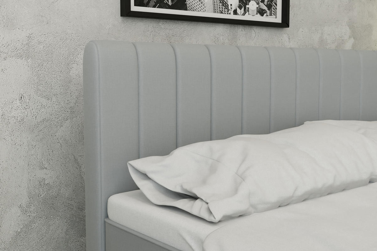 BOXBETT AVALON 180 x 200 cm mit Bettkasten und Topper - Hellgrau - Hellgrau, Holz - Panda Möbel