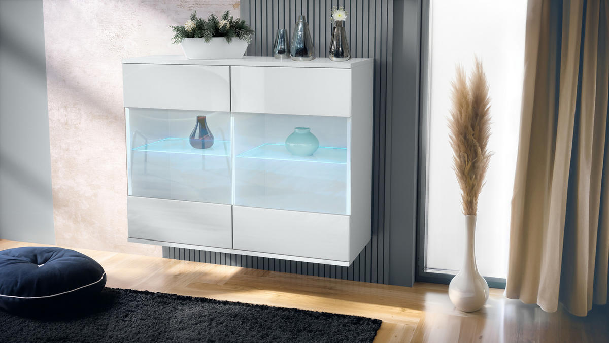 KOMMODE Bari Weiß Hochglanz - Weiß Hochglanz, Holzwerkstoff (92.5/73.5/35cm) - Vladon
