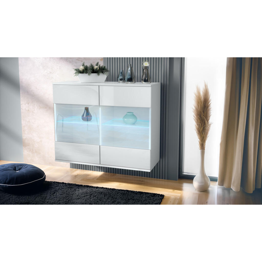 Thumbnail - Vladon Kommode, Weiß Hochglanz, Holzwerkstoff, 92.5x73.5x35 cm, Wohnzimmer, Kommoden & Sideboards, Kommoden