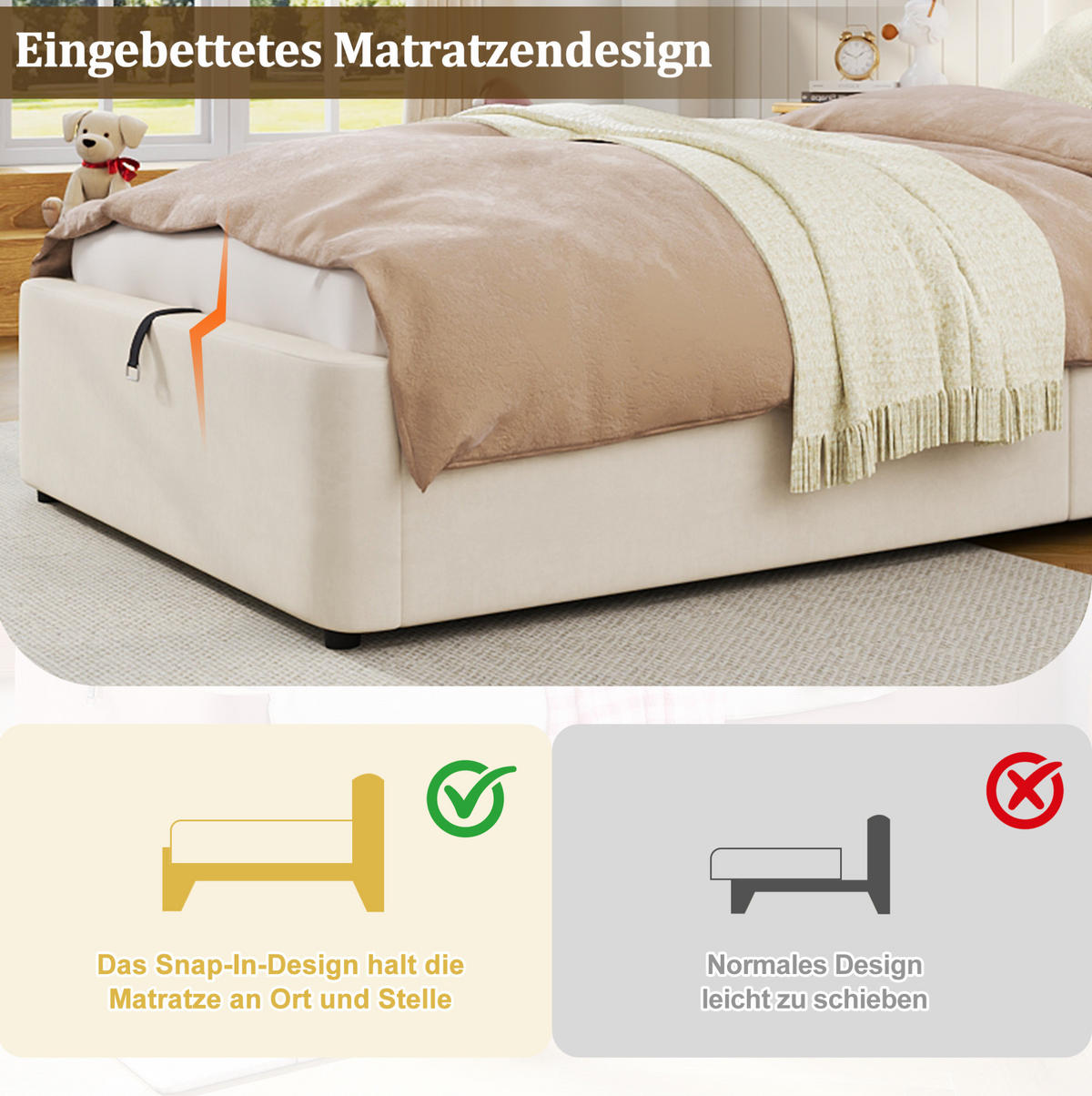 POLSTERBETT 90/200 cm Beige aus Samt mit Stauraum - Beige, Textil (90/200cm) - OKMYHOME