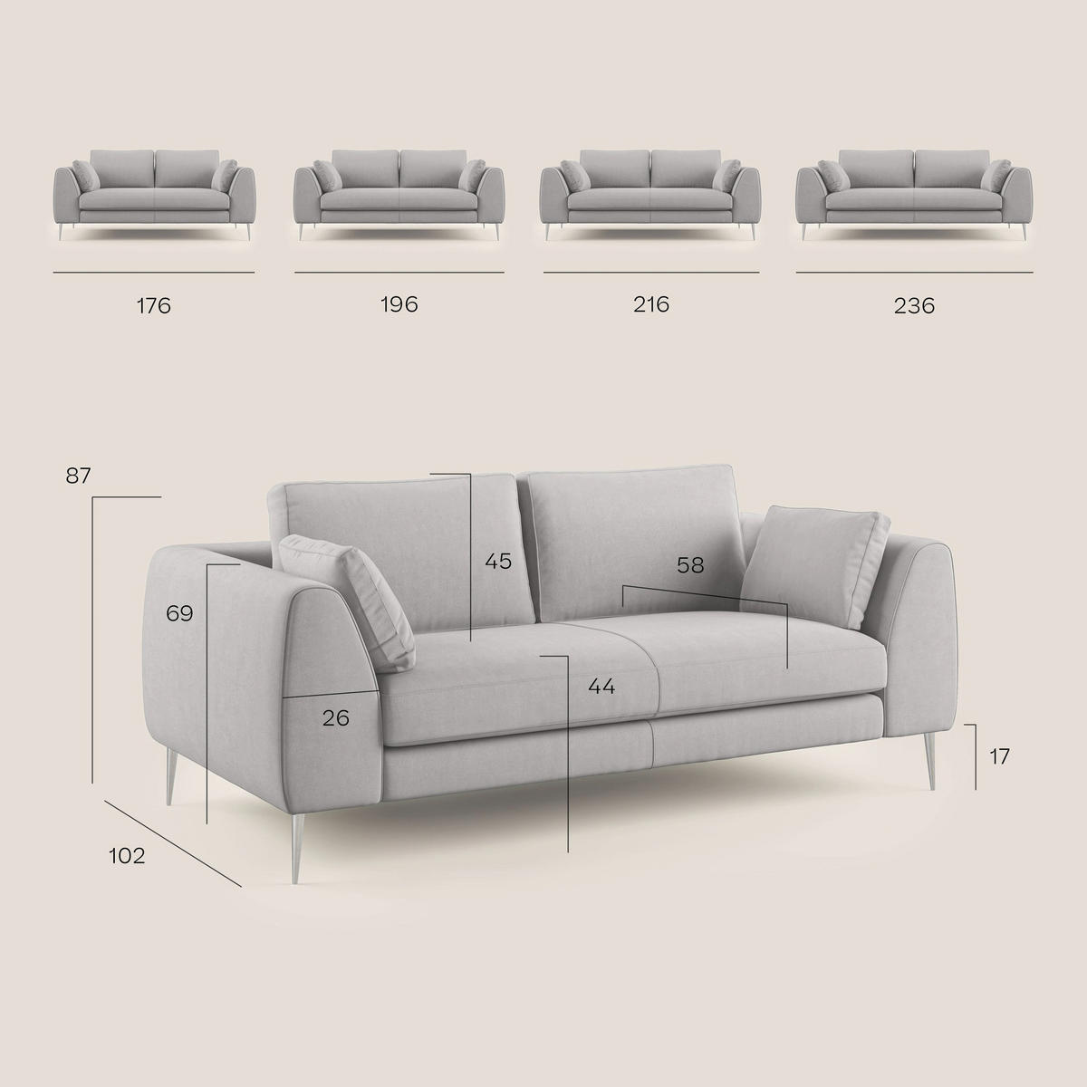LINEARSOFA Plano - Petrol, Textil (196/86/102cm) - Divani.store